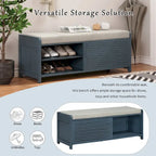 Panca contenitore "shutter" invecchiato con impiallacciatura in acacia per un tocco retrò in soggiorno o ingresso (Blu Navy)