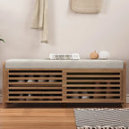 Panca contenitore "shutter" invecchiato con impiallacciatura in acacia per un tocco retrò in soggiorno o ingresso (Blu Navy)