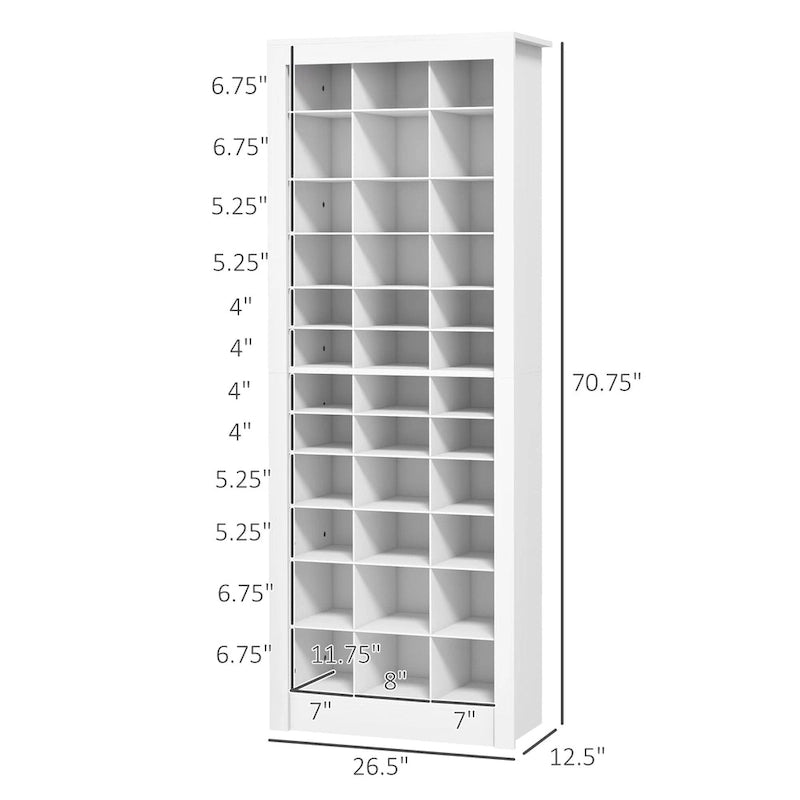 Scarpiera stretta da 71 pollici, mobile scarpiera per ingresso con cubi aperti per 36 paia, bianco