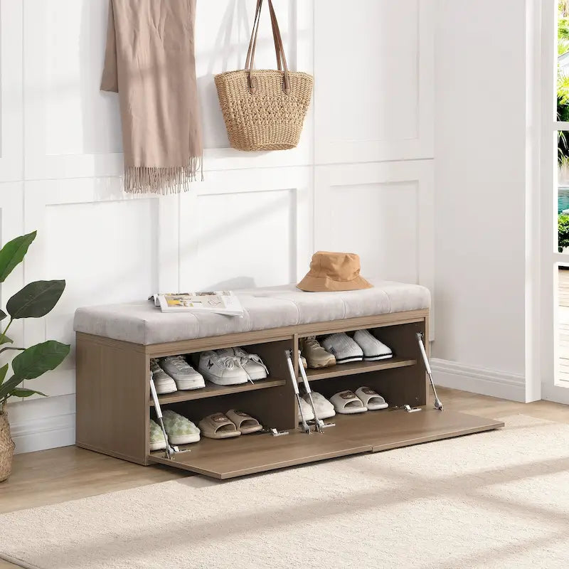 49 Scarpiera Panca da Ingresso Mobiletto Porta Scarpe Contenitore Pouf con Sedile Imbottito e Doppie Ante per Ingresso, Camera da Letto