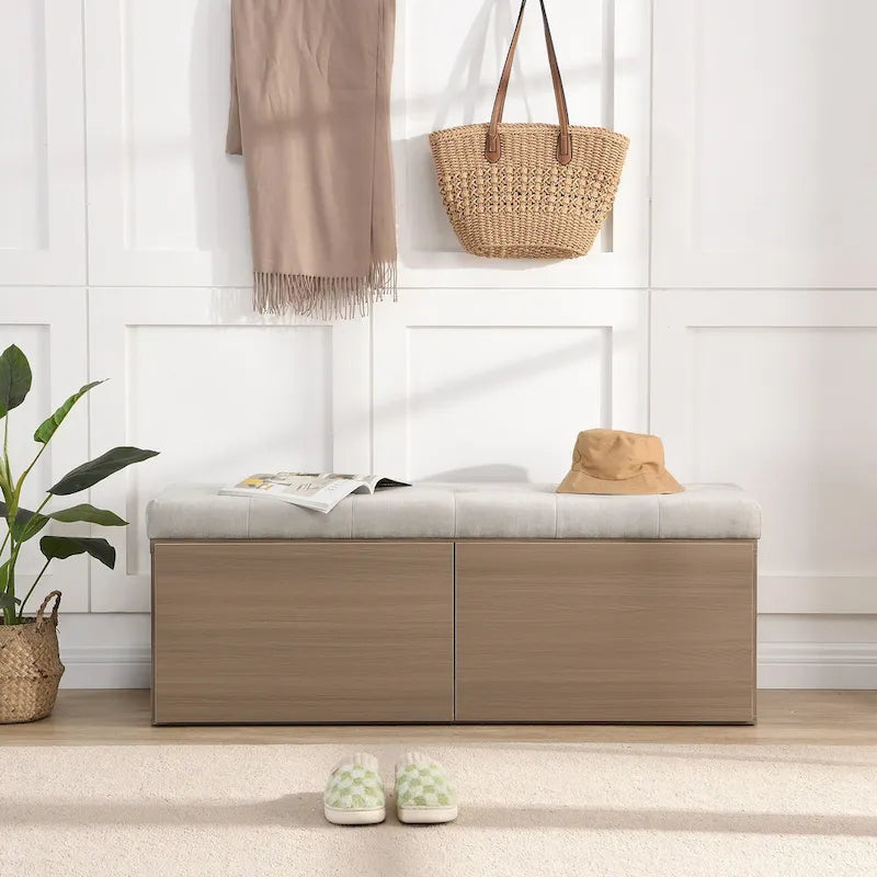 49 Scarpiera Panca da Ingresso Mobiletto Porta Scarpe Contenitore Pouf con Sedile Imbottito e Doppie Ante per Ingresso, Camera da Letto