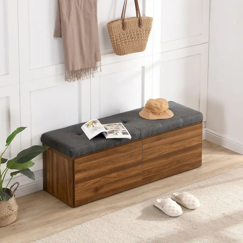 49 Scarpiera Panca da Ingresso Mobiletto Porta Scarpe Contenitore Pouf con Sedile Imbottito e Doppie Ante per Ingresso, Camera da Letto