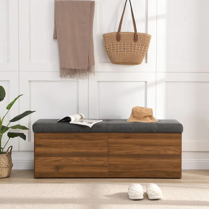 49 Scarpiera Panca da Ingresso Mobiletto Porta Scarpe Contenitore Pouf con Sedile Imbottito e Doppie Ante per Ingresso, Camera da Letto