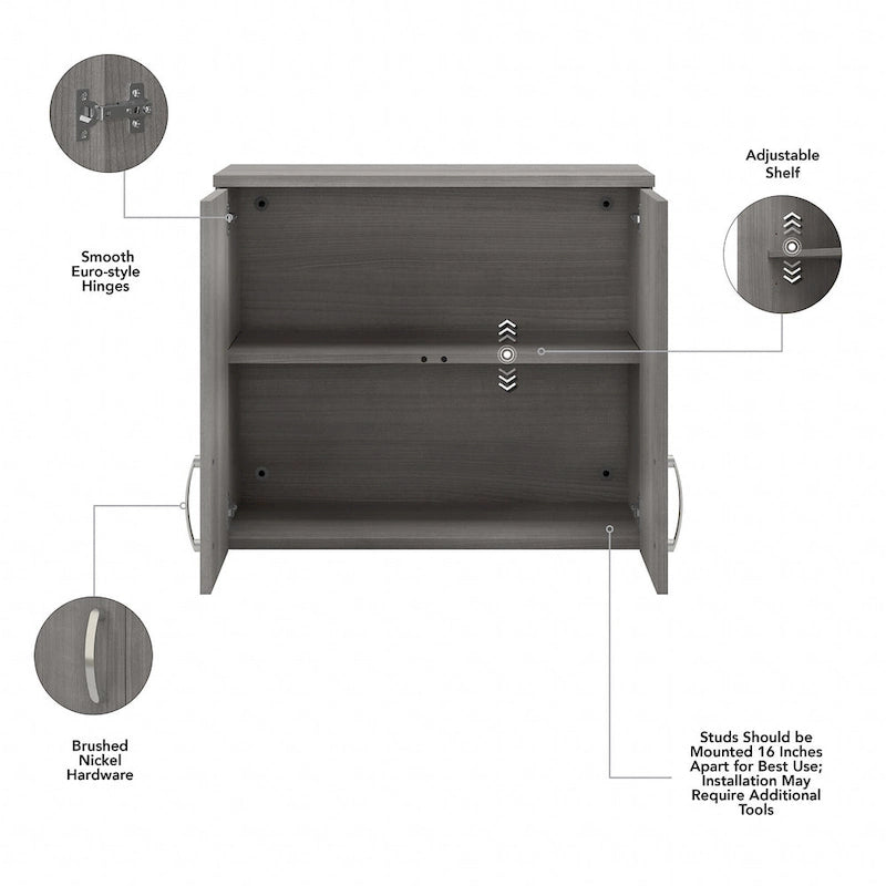 Pensile a muro 28W x 16D x 24H con ante e ripiani regolabili – Grado commerciale