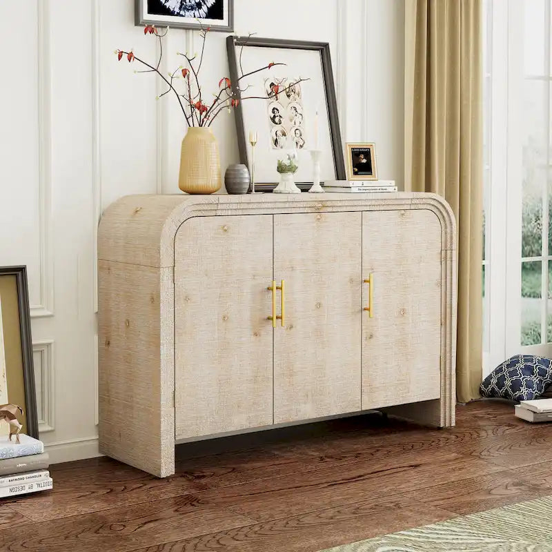 Credenza Curva Retrò Minimalista con Maniglie Dorate e Divisori Regolabili per Soggiorno o Sala da Pranzo