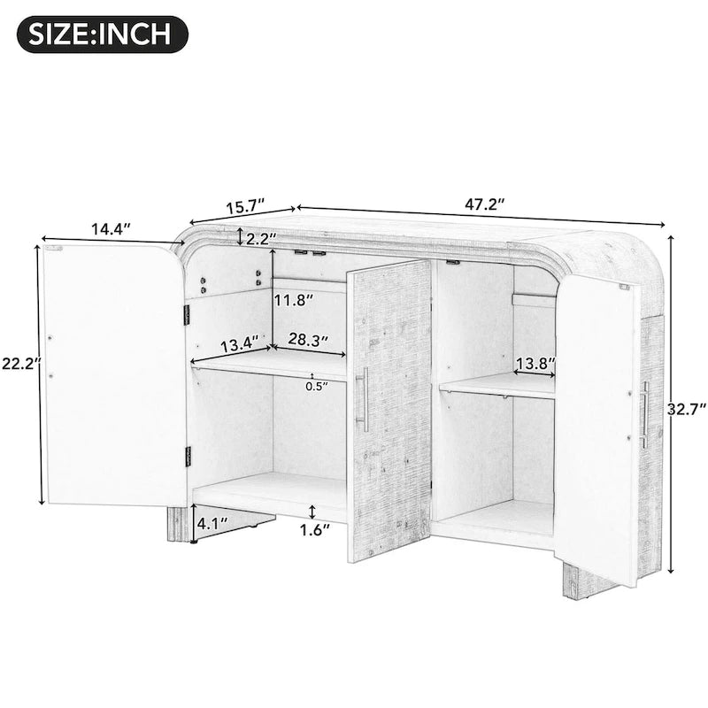 Credenza Curva Retrò Minimalista con Maniglie Dorate e Divisori Regolabili per Soggiorno o Sala da Pranzo