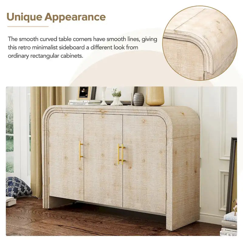 Credenza Curva Retrò Minimalista con Maniglie Dorate e Divisori Regolabili per Soggiorno o Sala da Pranzo