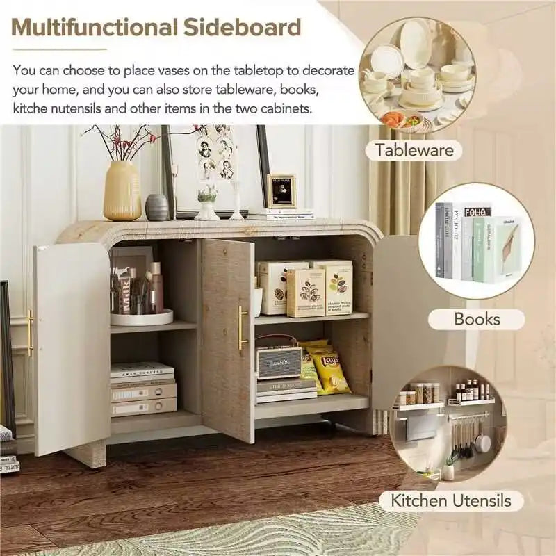 Credenza Curva Retrò Minimalista con Maniglie Dorate e Divisori Regolabili per Soggiorno o Sala da Pranzo