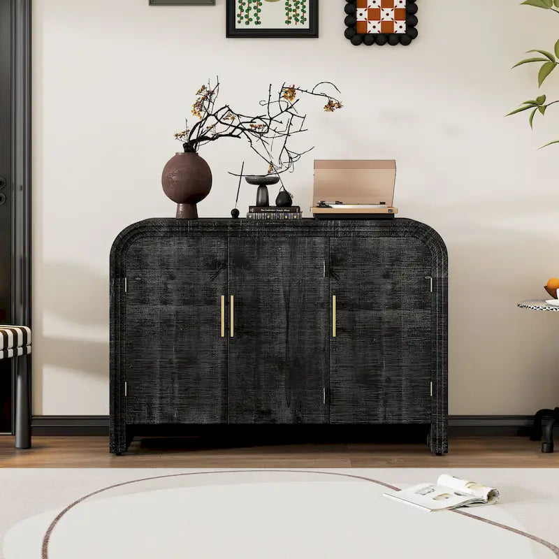 Credenza Curva Retrò Minimalista con Maniglie Dorate e Divisori Regolabili per Soggiorno o Sala da Pranzo
