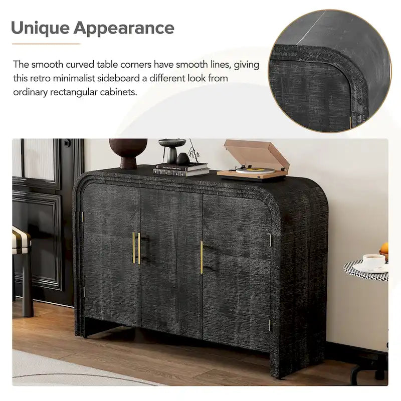 Credenza Curva Retrò Minimalista con Maniglie Dorate e Divisori Regolabili per Soggiorno o Sala da Pranzo