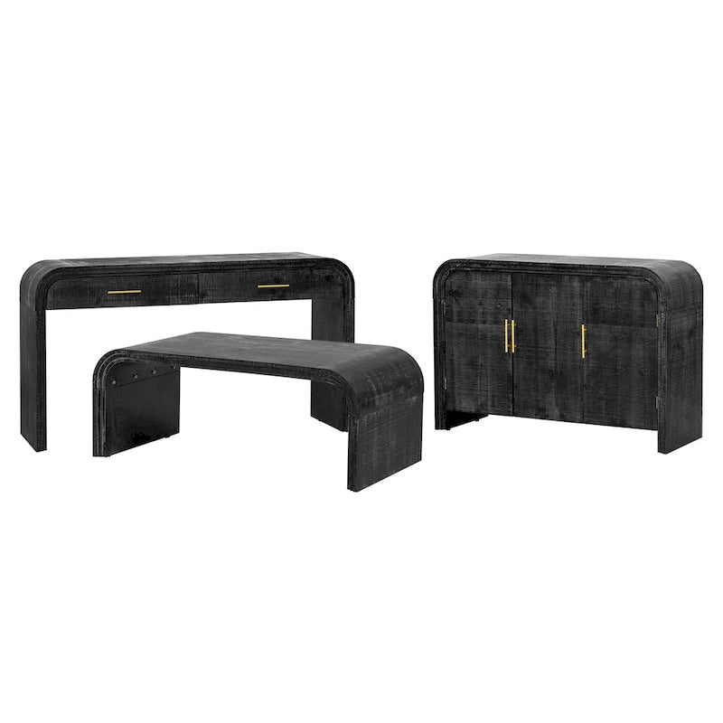 Credenza Curva Retrò Minimalista con Maniglie Dorate e Divisori Regolabili per Soggiorno o Sala da Pranzo