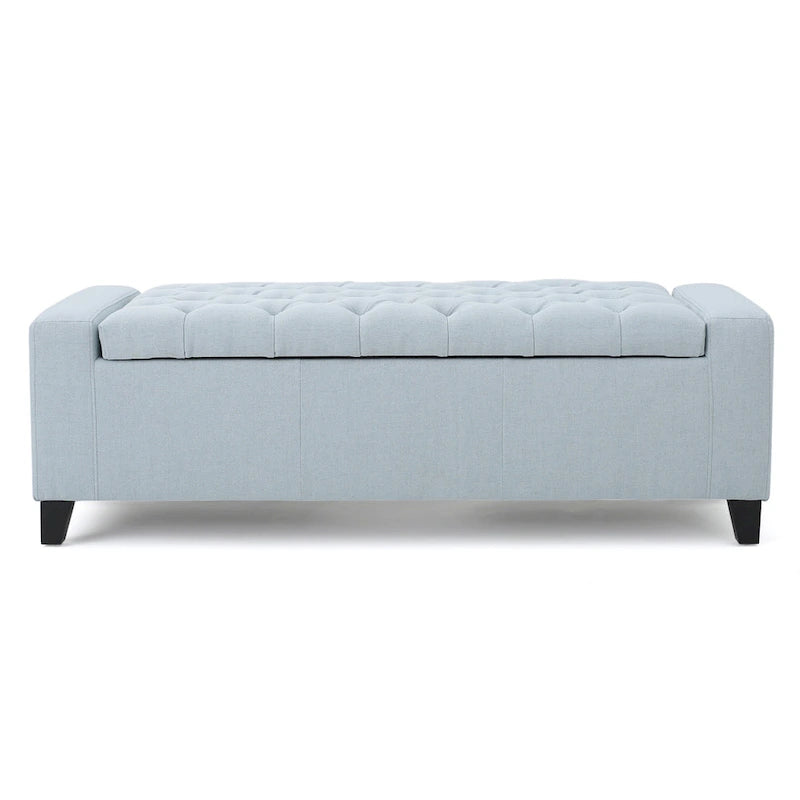 Panca Contenitore in Tessuto Azzurro con Top Trapuntato – 130 cm