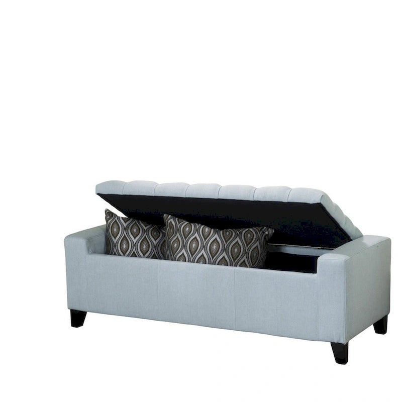 Panca Contenitore in Tessuto Azzurro con Top Trapuntato – 130 cm