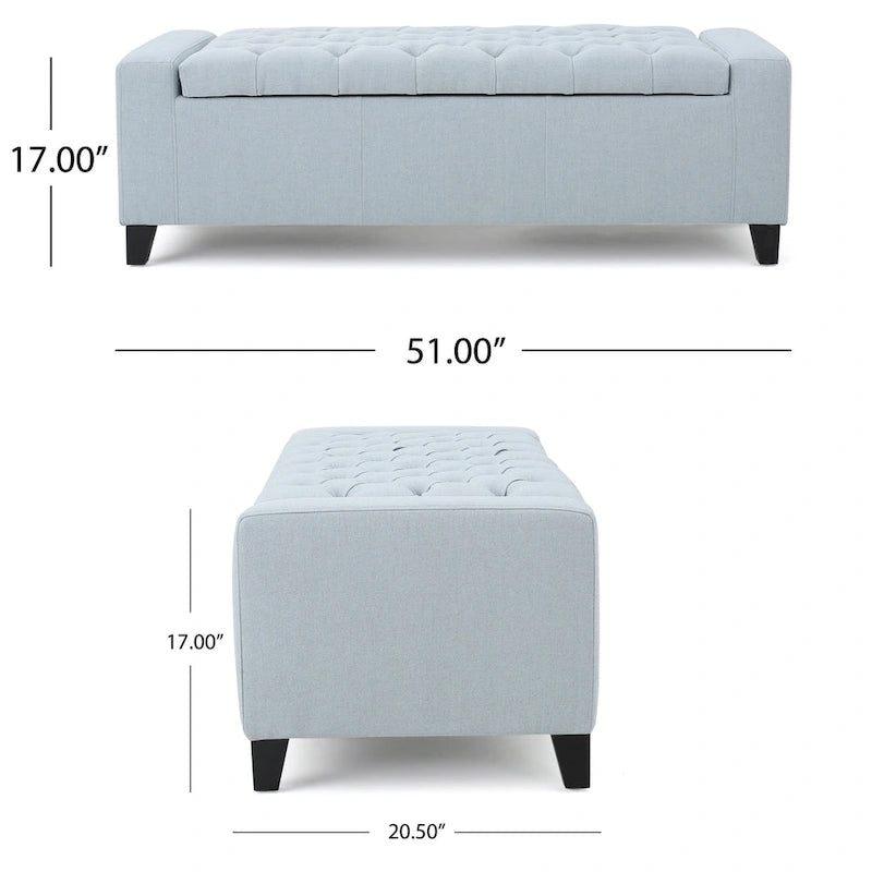 Panca Contenitore in Tessuto Azzurro con Top Trapuntato – 130 cm