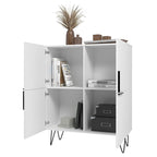 Credenza bassa Mid-Century moderna con 4 ripiani e gambe in metallo a spillo – H 43.7