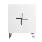 Credenza bassa Mid-Century moderna con 4 ripiani e gambe in metallo a spillo – H 43.7