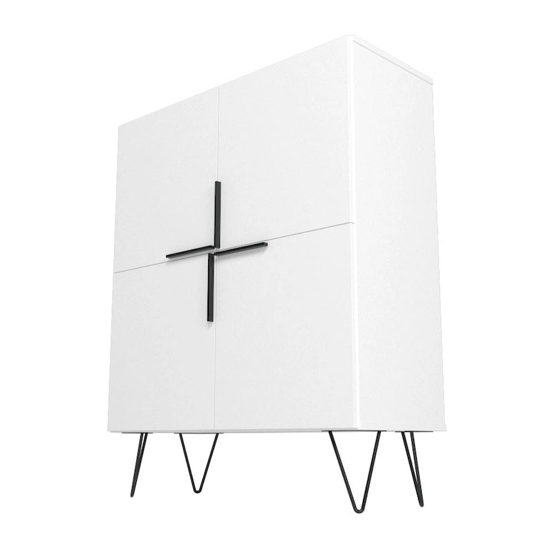 Credenza bassa Mid-Century moderna con 4 ripiani e gambe in metallo a spillo – H 43.7