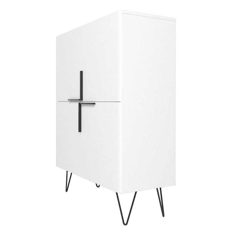 Credenza bassa Mid-Century moderna con 4 ripiani e gambe in metallo a spillo – H 43.7