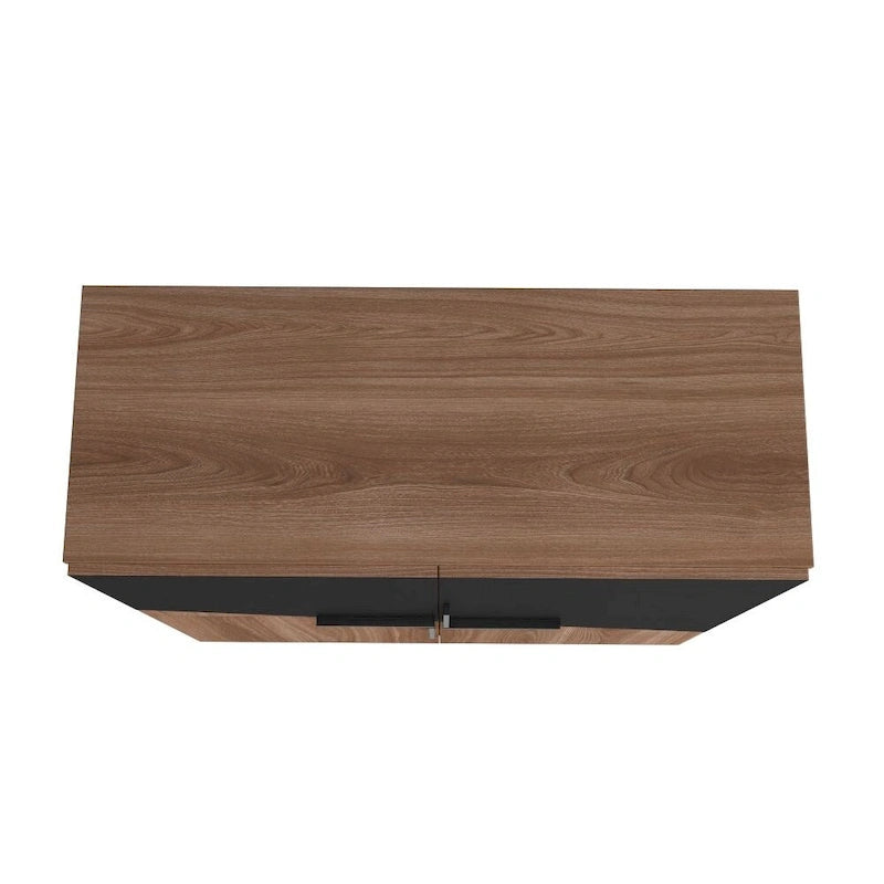 Credenza bassa Mid-Century moderna con 4 ripiani e gambe in metallo a spillo – H 43.7