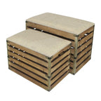 Set di due panche portaoggetti in legno marrone a doghe e imbottite con piano apribile - 23,7 L x 14 P x 17,5 H
