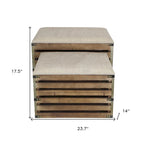 Set di due panche portaoggetti in legno marrone a doghe e imbottite con piano apribile - 23,7 L x 14 P x 17,5 H