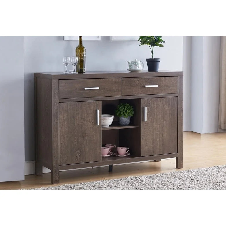 Madia 47W, mobile contenitore per sala da pranzo, credenza da buffet con due armadietti, due cassetti, due ripiani aperti