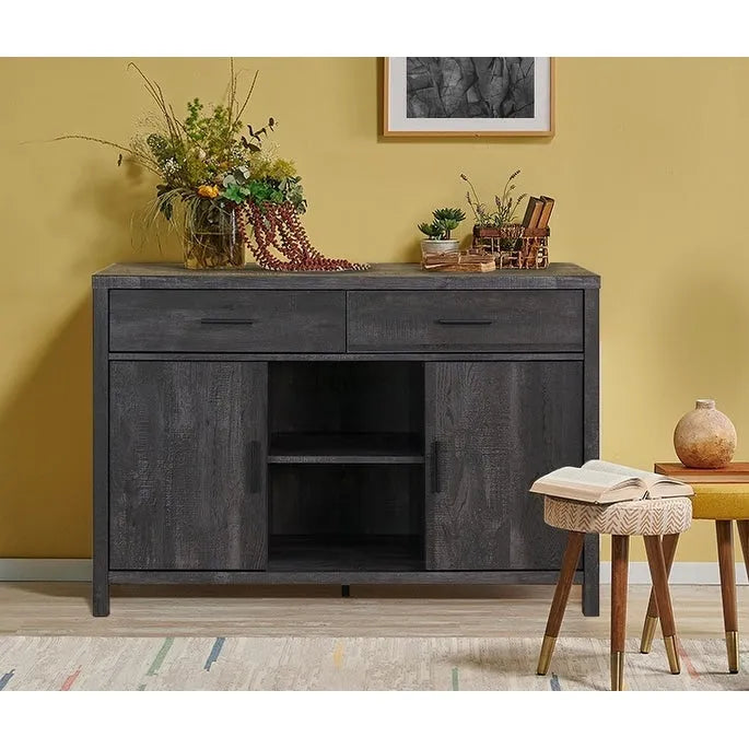 Madia 47W, mobile contenitore per sala da pranzo, credenza da buffet con due armadietti, due cassetti, due ripiani aperti