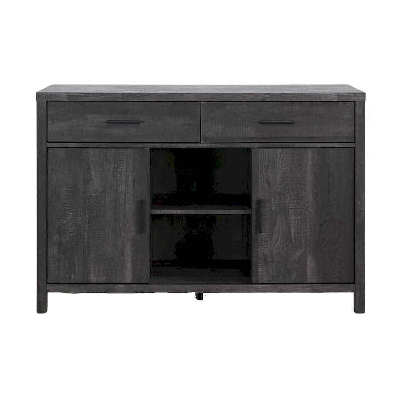Madia 47W, mobile contenitore per sala da pranzo, credenza da buffet con due armadietti, due cassetti, due ripiani aperti