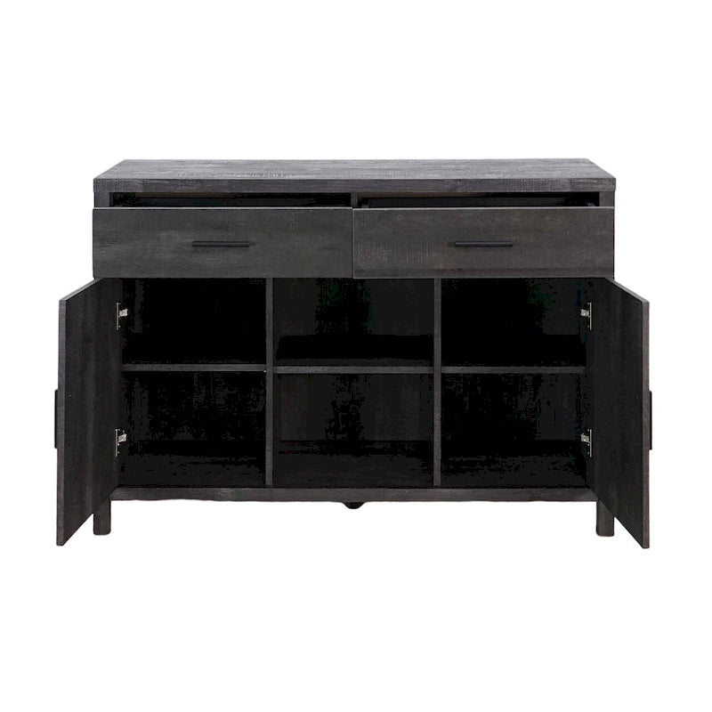 Madia 47W, mobile contenitore per sala da pranzo, credenza da buffet con due armadietti, due cassetti, due ripiani aperti