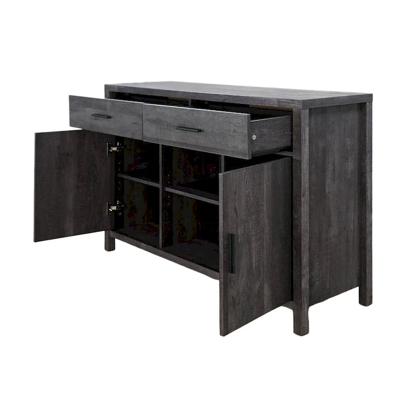 Madia 47W, mobile contenitore per sala da pranzo, credenza da buffet con due armadietti, due cassetti, due ripiani aperti