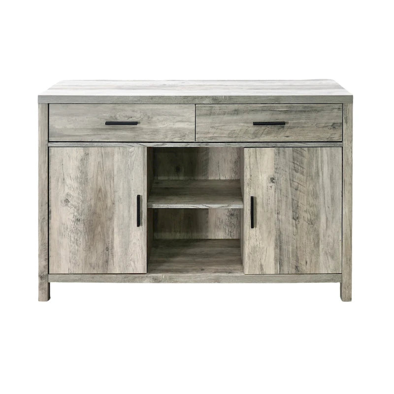 Madia 47W, mobile contenitore per sala da pranzo, credenza da buffet con due armadietti, due cassetti, due ripiani aperti
