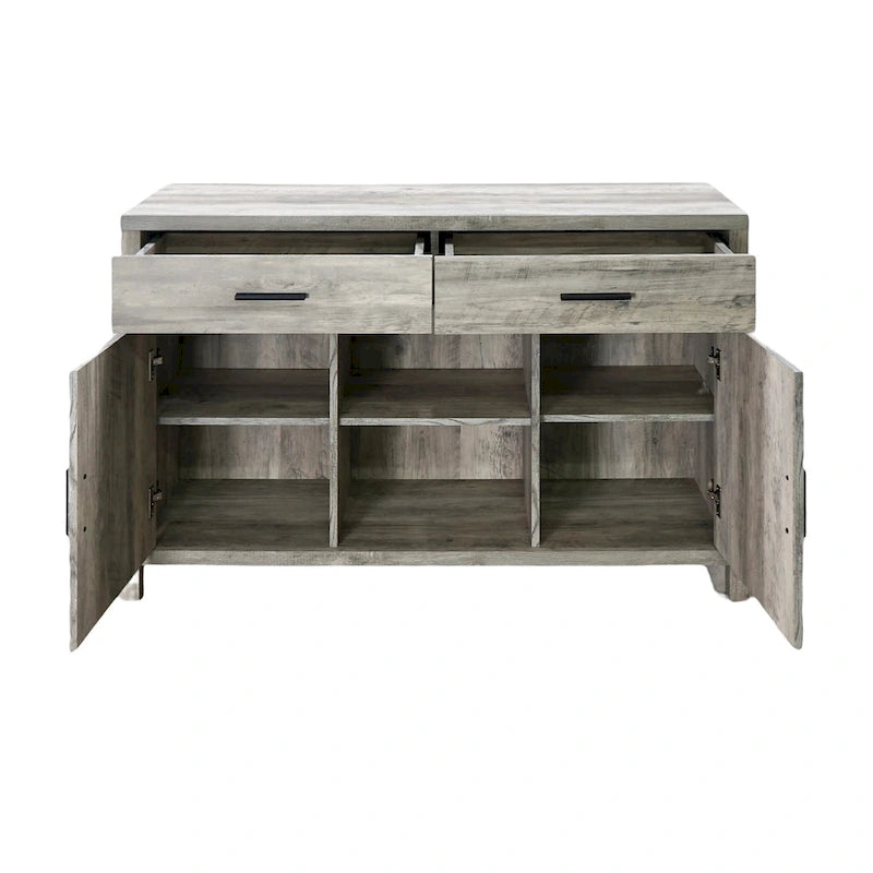 Madia 47W, mobile contenitore per sala da pranzo, credenza da buffet con due armadietti, due cassetti, due ripiani aperti