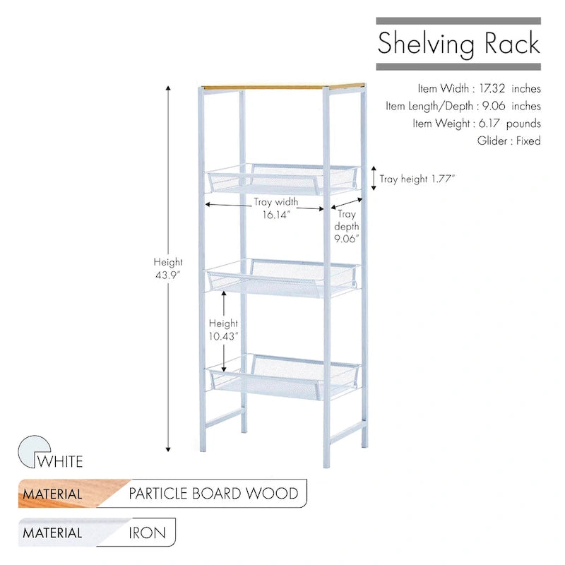 Scaffali portaoggetti a 3 ripiani con vassoi a rete e struttura in metallo – 44L x 23P x 111,5A cm