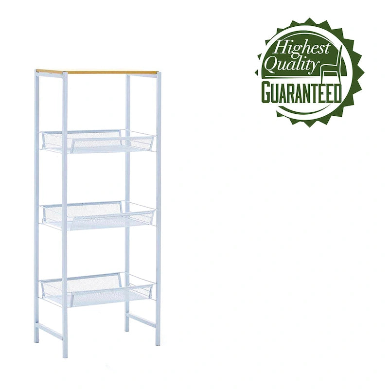 Scaffali portaoggetti a 3 ripiani con vassoi a rete e struttura in metallo – 44L x 23P x 111,5A cm