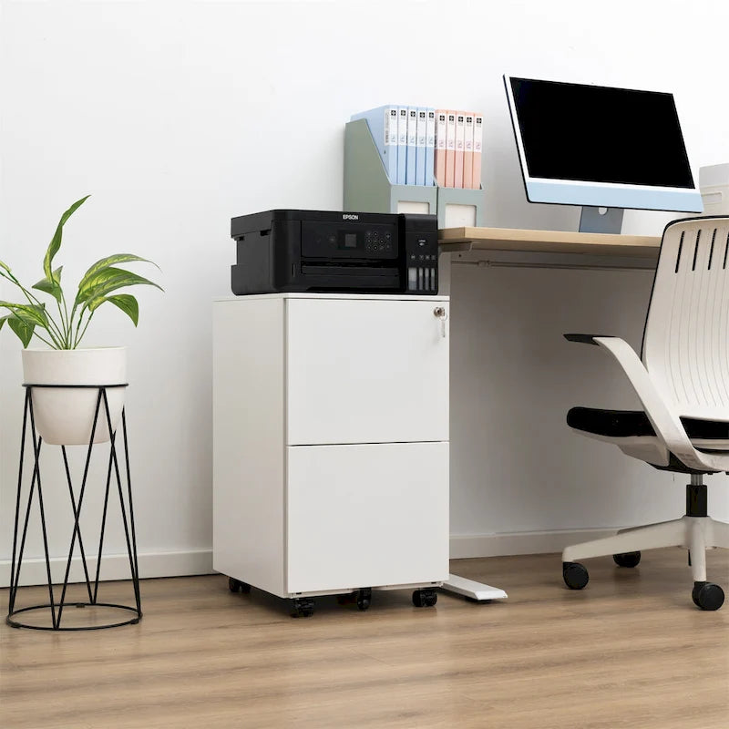 2 Drawer Steel Mobile Filing Cabinet with Lock and Anti-tilt Wheels