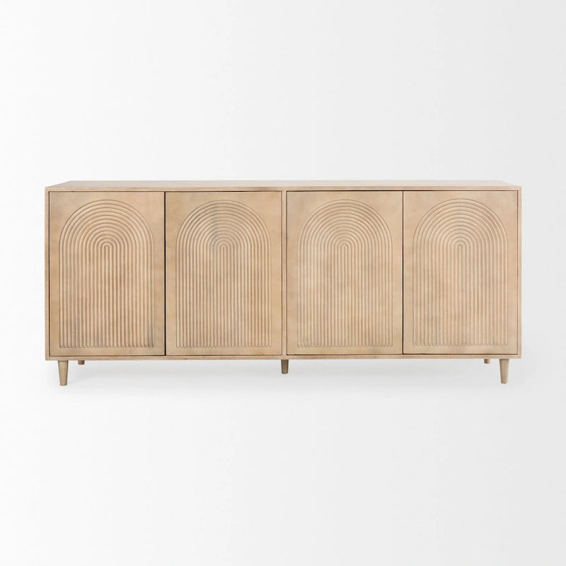 Madia Tucker marrone chiaro in legno massello con ante decorate - 71,75L x 30A x 15P
