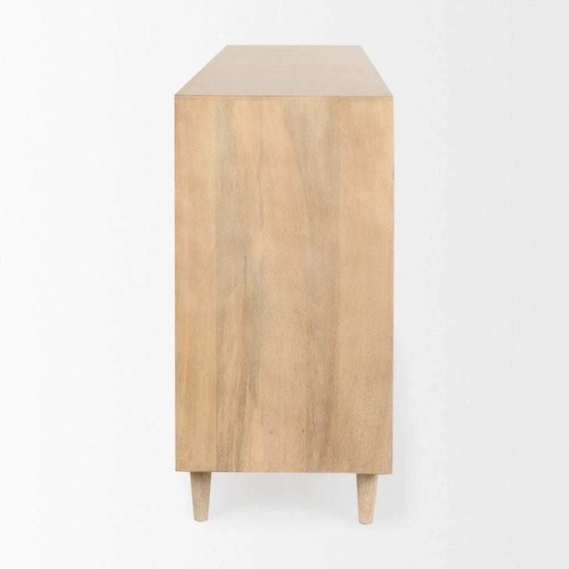 Madia Tucker marrone chiaro in legno massello con ante decorate - 71,75L x 30A x 15P