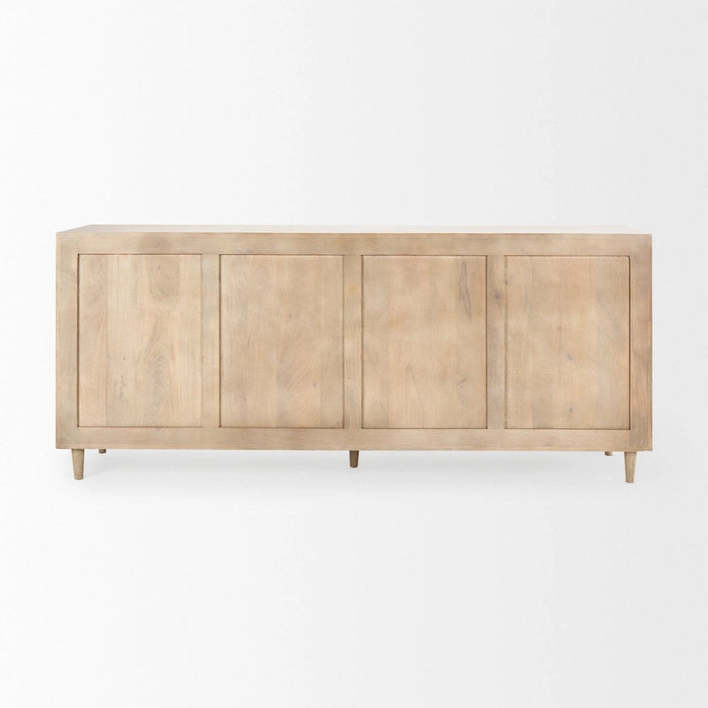 Madia Tucker marrone chiaro in legno massello con ante decorate - 71,75L x 30A x 15P