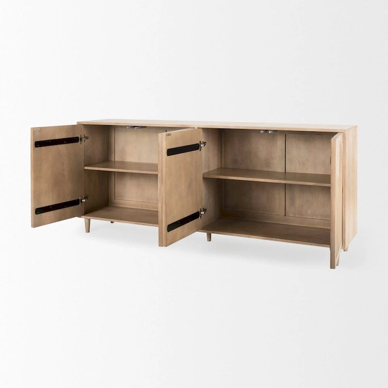 Madia Tucker marrone chiaro in legno massello con ante decorate - 71,75L x 30A x 15P