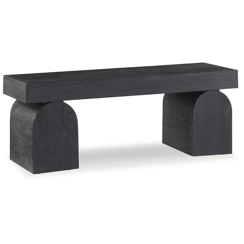Panchina d'accento nera in legno massello con finitura sabbiata – 50W x 16D x 18.25H