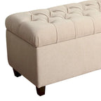 Panca in legno rivestita in tessuto con bottoni trapuntati e vano contenitore a cerniera, crema e marrone - 45,7 A x 101,6 L x 45,7 P cm