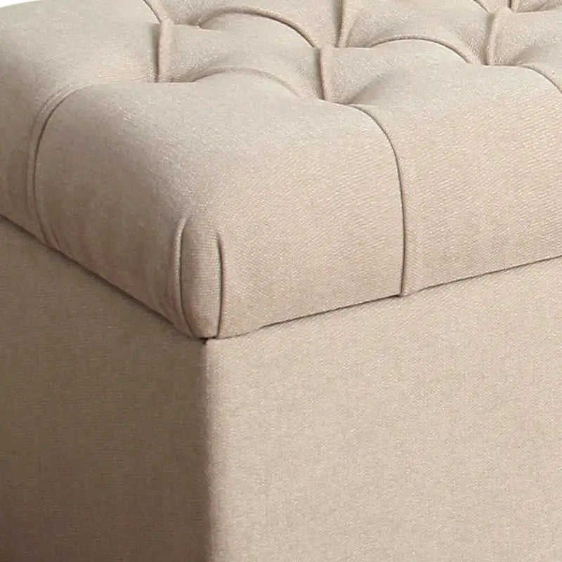 Panca in legno rivestita in tessuto con bottoni trapuntati e vano contenitore a cerniera, crema e marrone - 45,7 A x 101,6 L x 45,7 P cm