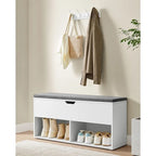 Panca da ingresso in legno grigio con scarpiera e seduta imbottita - 30P x 100L x 48A cm