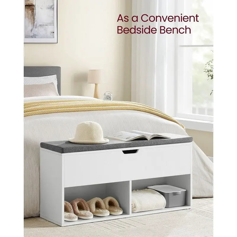 Panca da ingresso in legno grigio con scarpiera e seduta imbottita - 30P x 100L x 48A cm