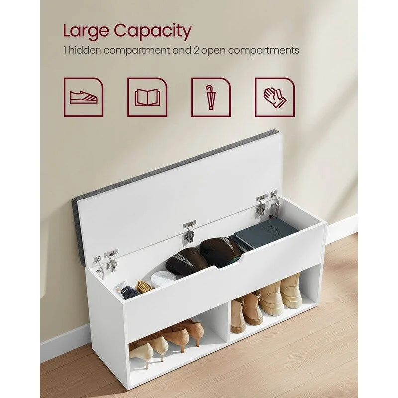 Panca da ingresso in legno grigio con scarpiera e seduta imbottita - 30P x 100L x 48A cm