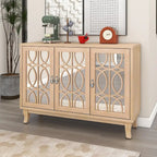 Credenza con ante in vetro, mobile buffet a 3 ante a specchio