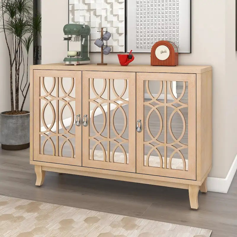 Credenza con ante in vetro, mobile buffet a 3 ante a specchio