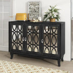 Credenza con ante in vetro, mobile buffet a 3 ante a specchio