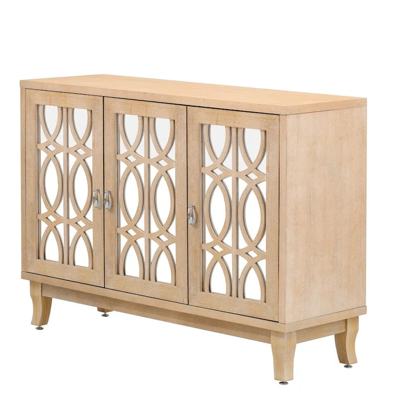 Credenza con ante in vetro, mobile buffet a 3 ante a specchio