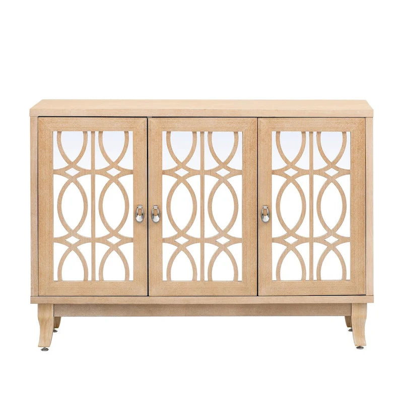 Credenza con ante in vetro, mobile buffet a 3 ante a specchio
